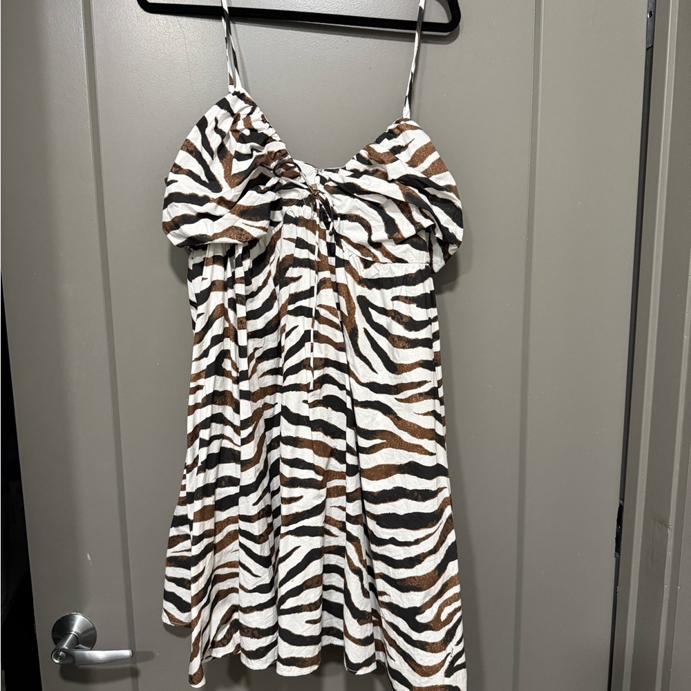J. Crew Brown, Black and White Zebra-Print Mini Sundress